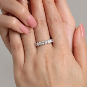 Oval Cut Moissanite Semi Eternal Vintage Stacked Band