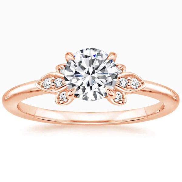 Flower Shape Rose Gold Promise Engagment Wedding Moissanite Ring (2)