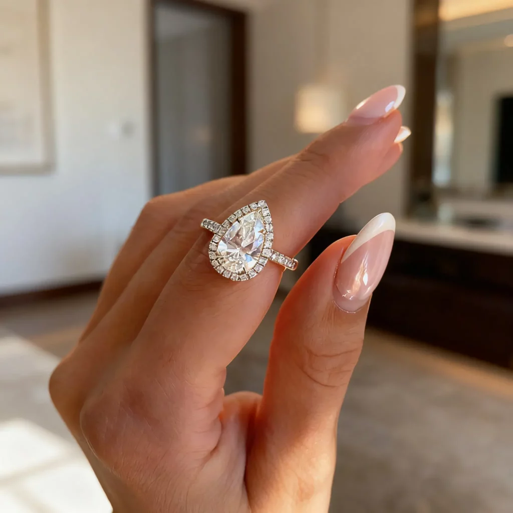 Lane Woods Pear Shaped Promise Engagement Wedding Moissanite Ring