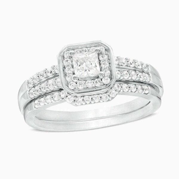 Lane Woods 925 Princess-Cut Frame Bridal Set Promise Engagement Ring