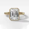 Lane Woods 925 Silver Art Deco Emerald Cut Moissanite Bezel Ring