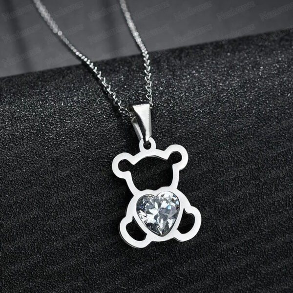 Lane Woods 925 Silver Bear Heart-Shaped Moissanite Necklace