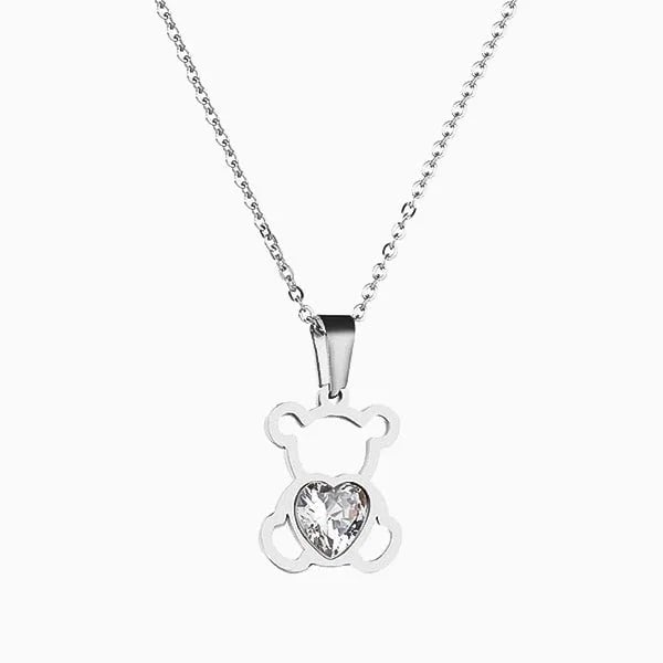 Lane Woods 925 Silver Bear Heart-Shaped Moissanite Necklace