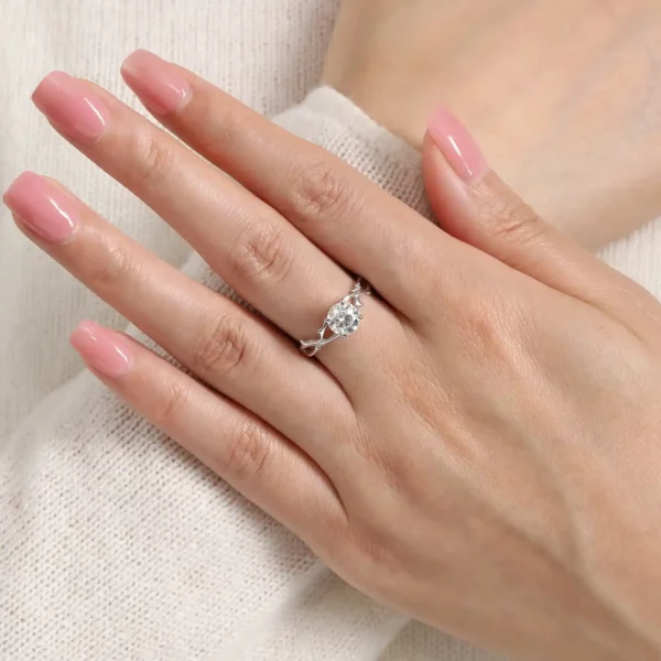 Lane Woods 925 Silver Branch Cross Round Moissanite Ring