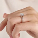 Lane Woods 925 Silver Branch Cross Round Moissanite Ring