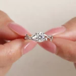 Lane Woods 925 Silver Branch Cross Round Moissanite Ring