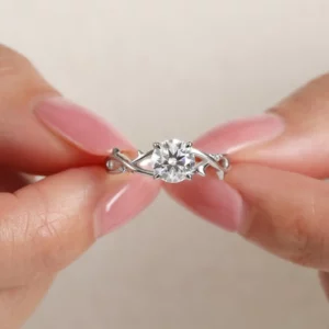 Lane Woods 925 Silver Branch Cross Round Moissanite Ring