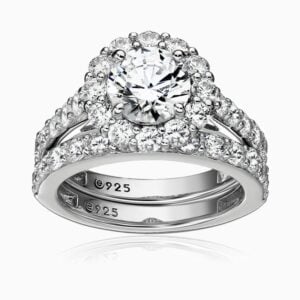 Lane Woods 925 Silver Bridal Set Round-Cut Promise Engagement Wedding Moissanite Ring