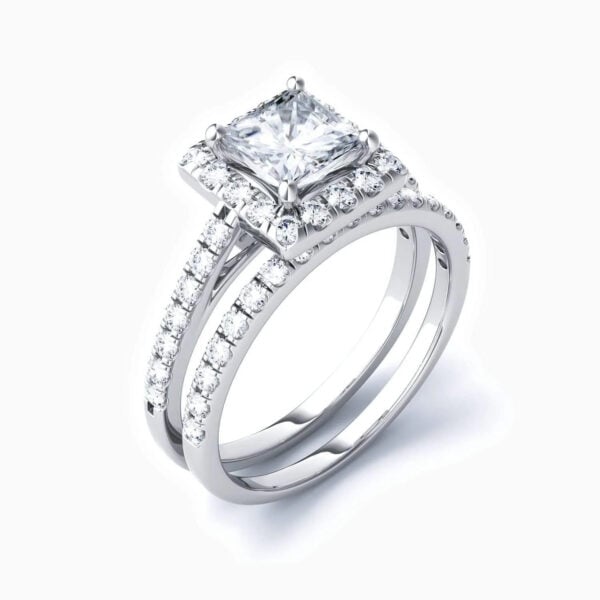 Lane Woods 925 Silver Bridal Sets Halo Square Moissanite Ring
