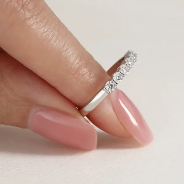 Lane Woods 925 Silver Catherine Round Moissanite Half Eternity Wedding Band