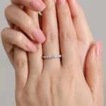 Lane Woods 925 Silver Catherine Round Moissanite Half Eternity Wedding Band