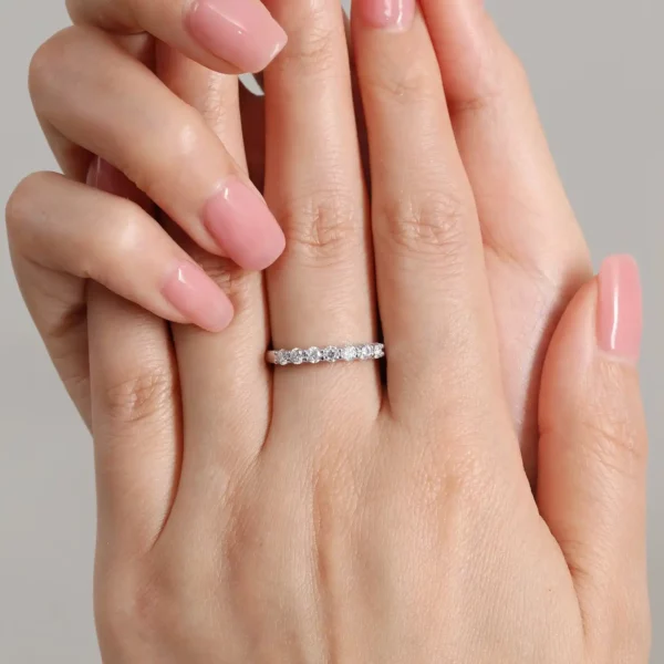 Lane Woods 925 Silver Catherine Round Moissanite Half Eternity Wedding Band