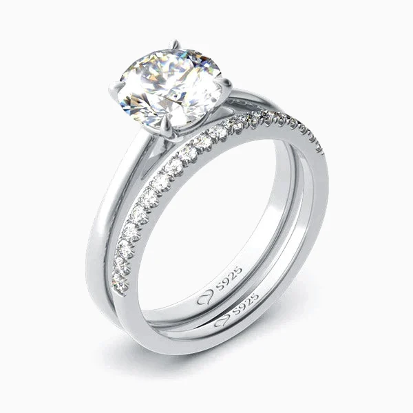 Lane Woods 925 Silver Classic Round Cut Promise Engagement Wedding Moissanite Ring Set