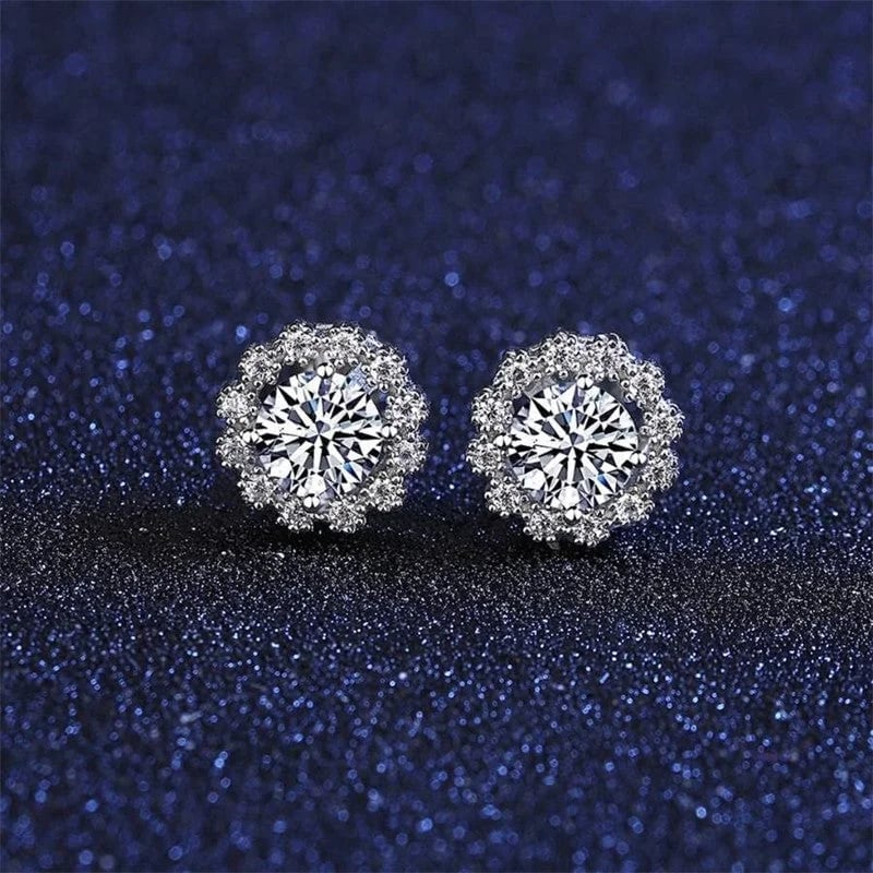 Lane Woods 925 Silver Crystal Flower Moissanite Stud Earring