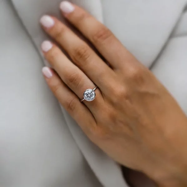 Lane Woods 925 Silver Delicate Round Moissanite Bezel Set Ring