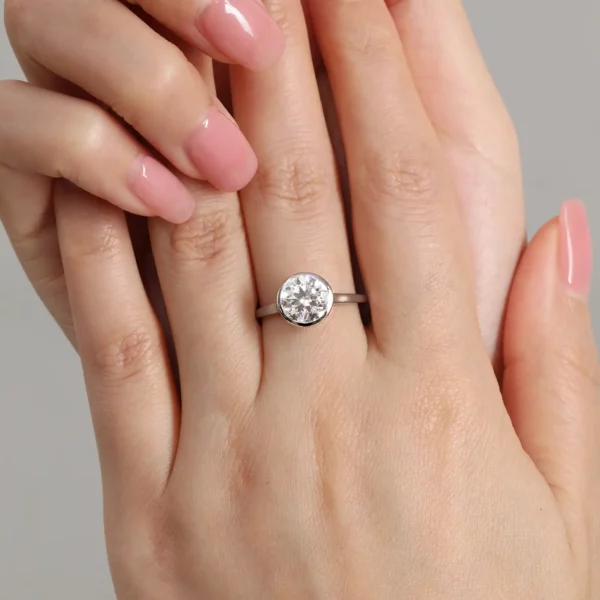 Lane Woods 925 Silver Delicate Round Moissanite Bezel Set Ring