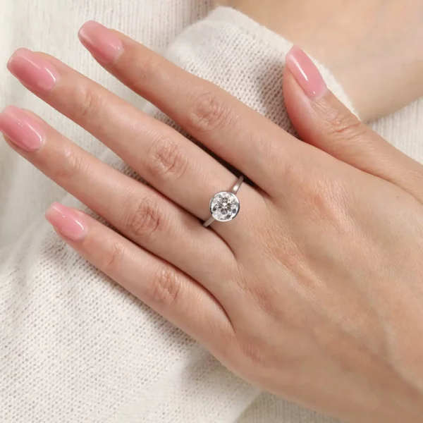 Lane Woods 925 Silver Delicate Round Moissanite Bezel Set Ring