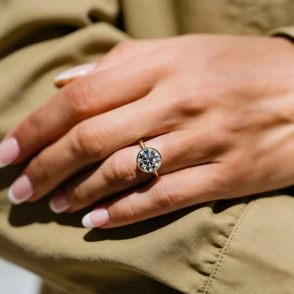 Lane Woods 925 Silver Delicate Round Moissanite Bezel Set Ring