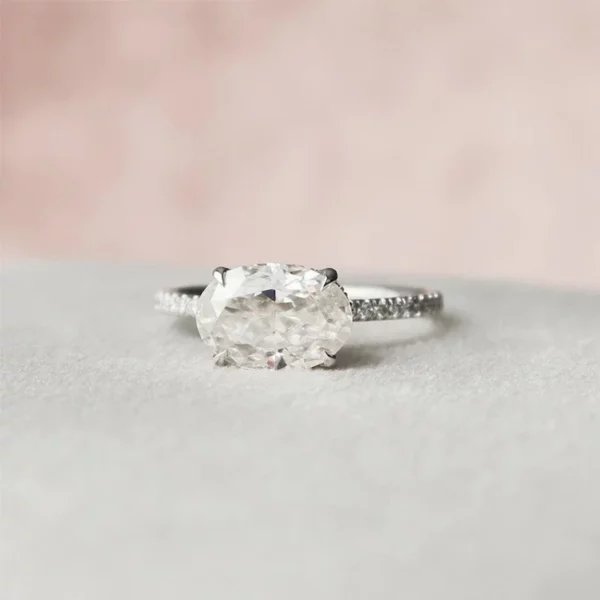Lane Woods 925 Silver East West Oval Moissanite Micro Pave Ring