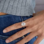 Lane Woods 925 Silver Elegant Oval Moissanite Halo Micro Pave Ring