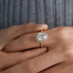 Lane Woods 925 Silver Elegant Oval Moissanite Halo Micro Pave Ring
