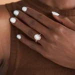 Lane Woods 925 Silver Elegant Oval Moissanite Halo Micro Pave Ring