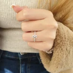 Lane Woods 925 Silver Emerald Cut Moissanite Hidden Halo Accent Ring