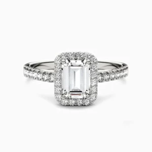 Emerald Pave Moissanite Halo Ring, 1 Carat