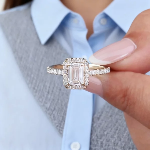 lanewoods Emerald Pave Moissanite Halo Ring