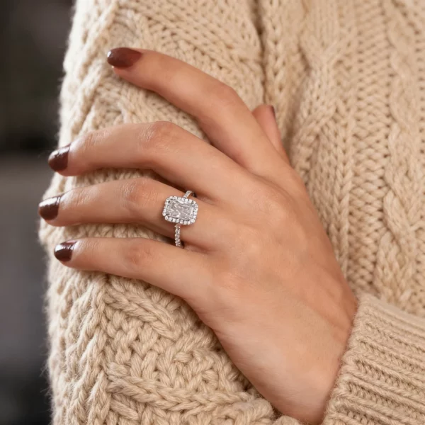 lanewoods Emerald Pave Moissanite Halo Ring