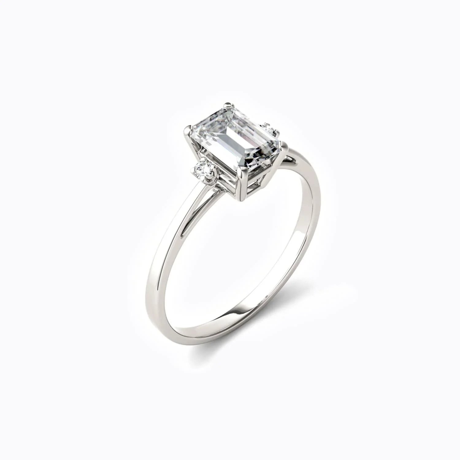 Lane Woods 925 Silver Emerald Cut Moissanite Ring With Side Stones