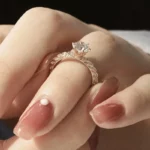 Lane Woods 925 Silver Fairy Feather Full Brick Round Moissanite Ring