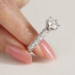 Lane Woods 925 Silver Fairy Feather Full Brick Round Moissanite Ring