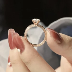 Lane Woods 925 Silver Fairy Feather Full Brick Round Moissanite Ring
