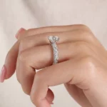 Lane Woods 925 Silver Fairy Feather Full Brick Round Moissanite Ring