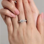 Lane Woods 925 Silver Fairy Feather Full Brick Round Moissanite Ring