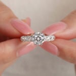 Lane Woods 925 Silver Fairy Feather Full Brick Round Moissanite Ring