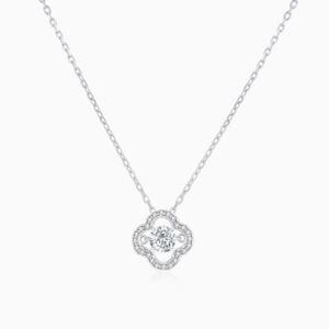 Lane Woods 925 Silver Four Leaf Clover Moissanite Solitaire Necklace