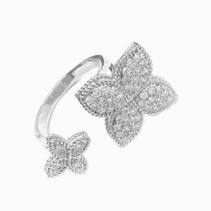 Lane Woods 925 Silver Four Leaf Flower Promise Engagement Moissanite Ring