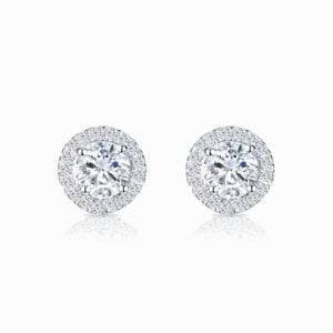 Lane Woods 925 Silver Four Prong Round Colorless Solitaire Earring