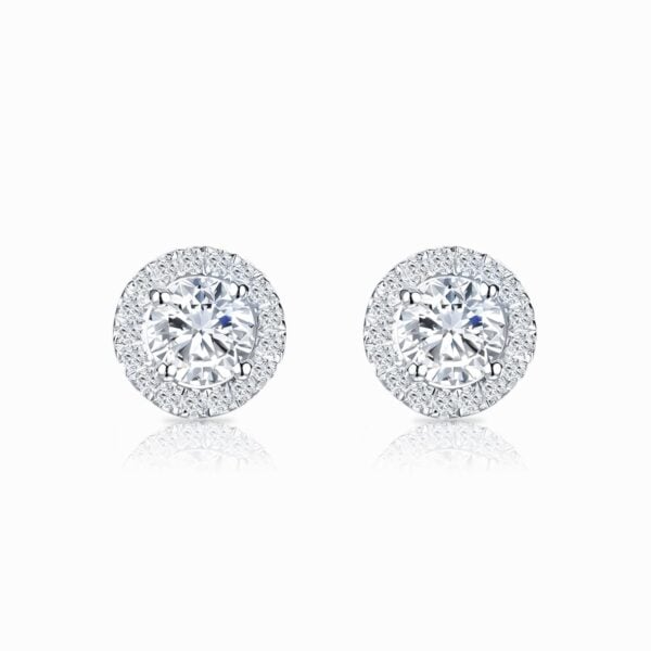 Lane Woods 925 Silver Four Prong Round Colorless Solitaire Earring