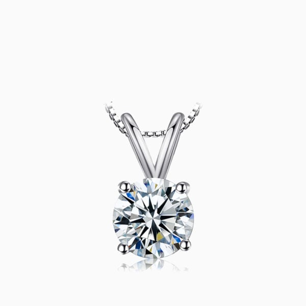 Lane Woods 925 Silver Four Prongs Round Moissanite Necklace