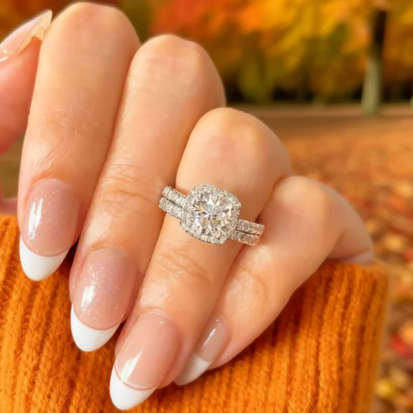 Lane Woods 925 Silver Halo Round Solitaire Pave Side Stones