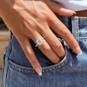 Lane Woods 925 Silver Halo Round Solitaire Pave Side Stones