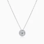 Lane Woods 925 Silver Halo Solitaire Round Moissanite Necklace