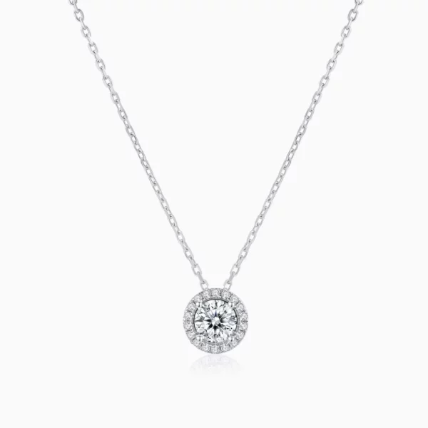 Lane Woods 925 Silver Halo Solitaire Round Moissanite Necklace