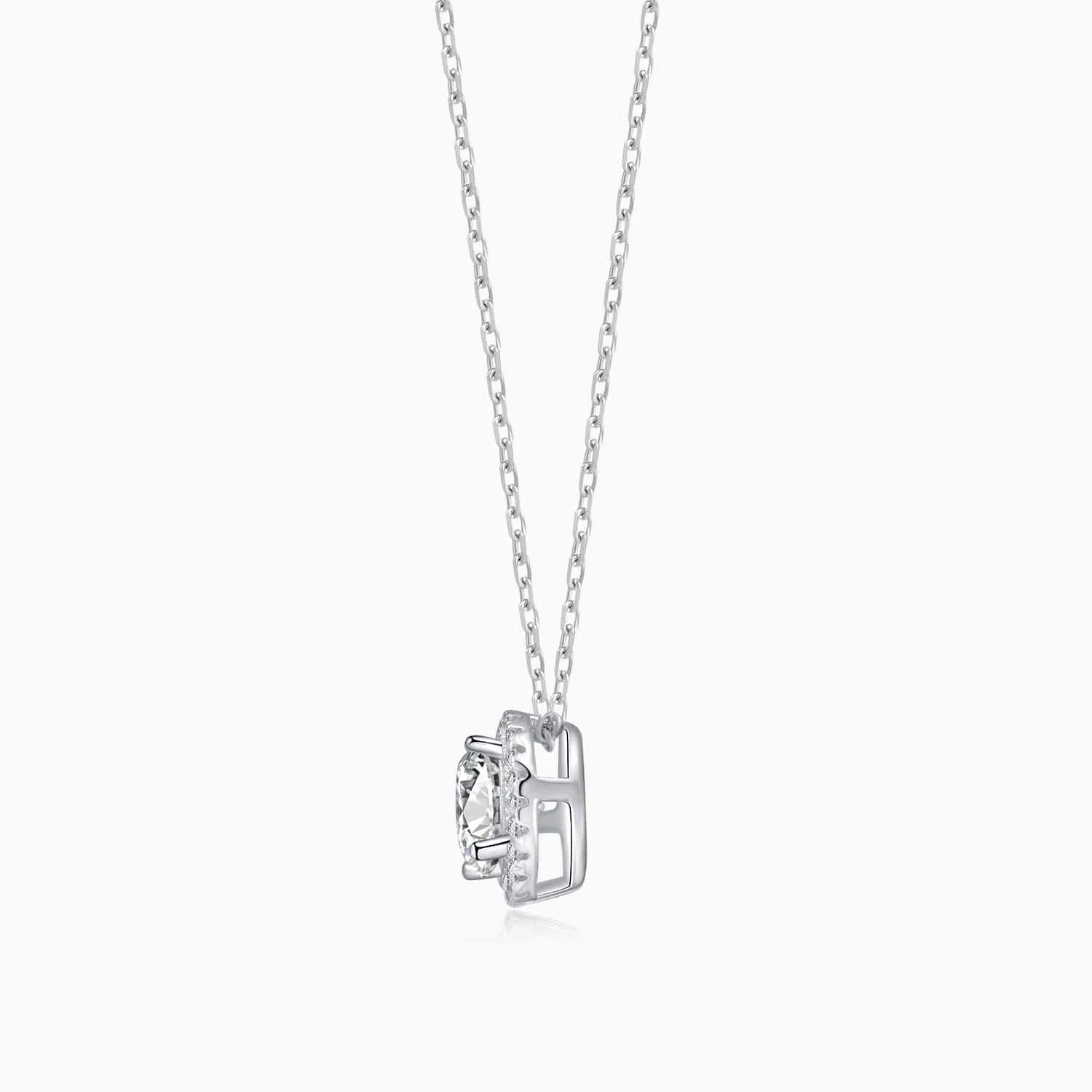 Lane Woods 925 Silver Halo Solitaire Round Moissanite Necklace