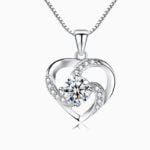 Lane Woods 925 Silver Heart-Shaped Round Moissanite Necklace
