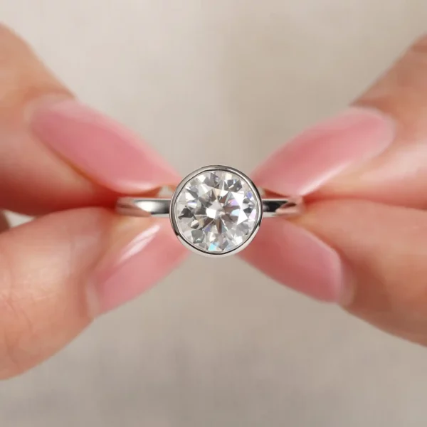 Lane Woods 925 Silver Petite Bezel Set Round Moissanite Solitaire Ring