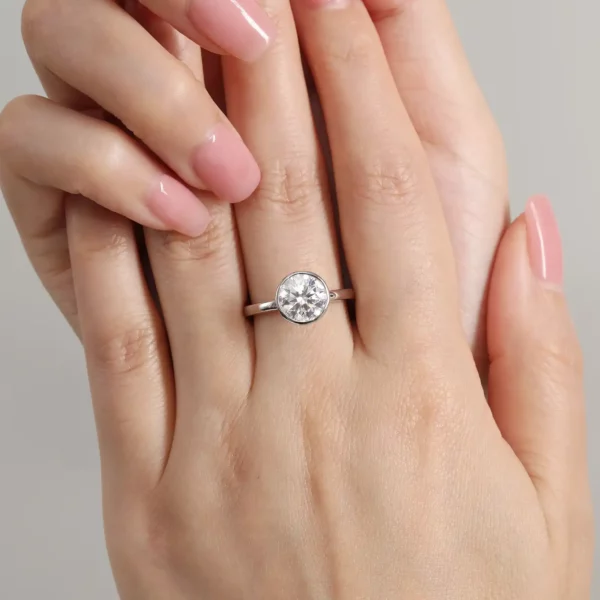 Lane Woods 925 Silver Petite Bezel Set Round Moissanite Solitaire Ring